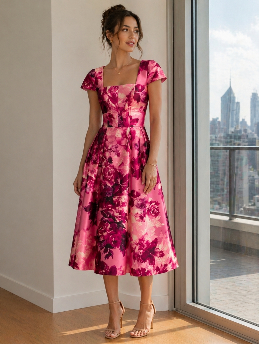Kay Unger Floral Pink and Purple Dress
